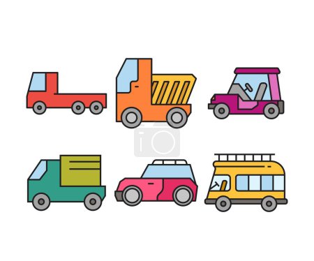 Téléchargez les illustrations : Voiture et icônes de transport ensemble illustration - en licence libre de droit