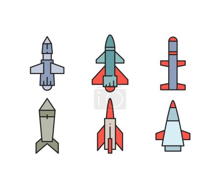 Illustration for Guided missile and rocket icons set - Royalty Free Image