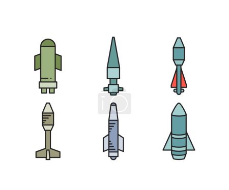 Ilustración de Misil guiado y cohete iconos conjunto - Imagen libre de derechos