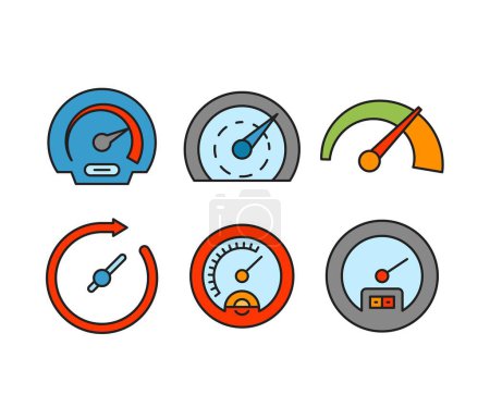 Téléchargez les illustrations : Compteur de vitesse et jauge icônes ensemble - en licence libre de droit