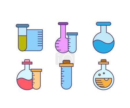 Ilustración de Vidrio de laboratorio, frasco, iconos de tubo de ensayo conjunto ilustración - Imagen libre de derechos