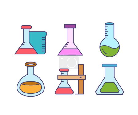 Ilustración de Vidrio de laboratorio, frasco, iconos de tubo de ensayo conjunto ilustración - Imagen libre de derechos