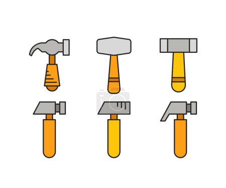Illustration for Hammer and mallet icons set - Royalty Free Image