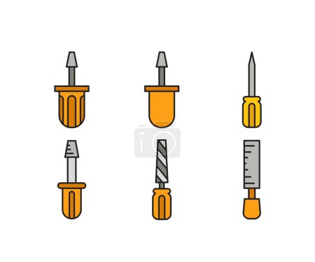 Illustration for Screwdriver and rasp tool icons set - Royalty Free Image