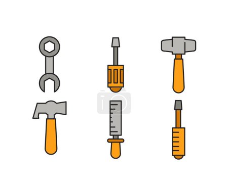 Illustration for Hammer, wrench, rasp and screwdriver icons set - Royalty Free Image