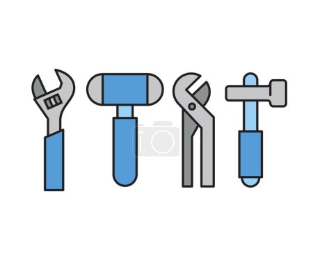 Illustration for Hammer and adjustable wrench icons set - Royalty Free Image
