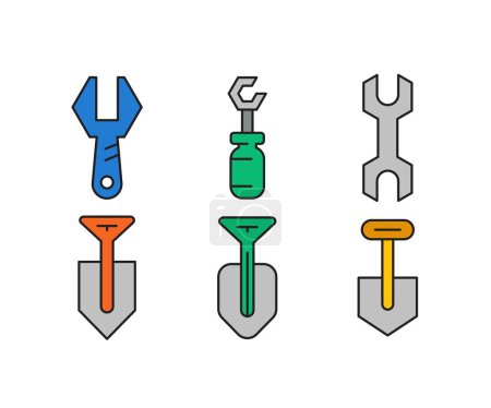 Illustration for Wrench, trowel and shovel icons set illustration - Royalty Free Image