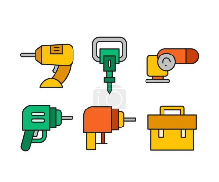 Illustration for Electric drill and toolbox icons set - Royalty Free Image