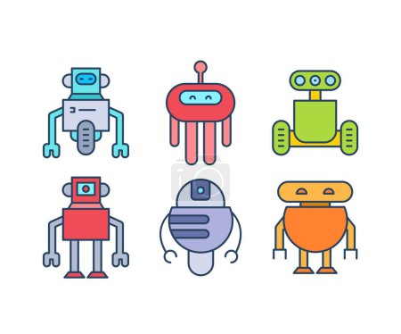 Téléchargez les illustrations : Cartoon robot characters set illustration - en licence libre de droit