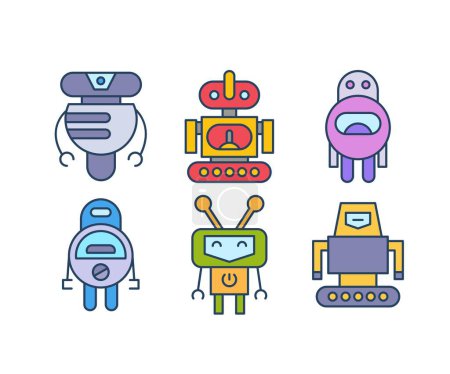 Illustration for Cartoon robot characters set illustration - Royalty Free Image