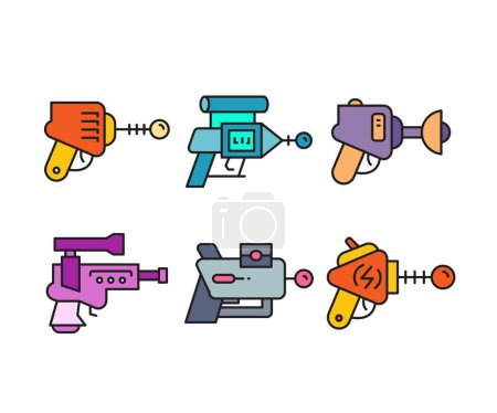 Illustration for Space blaster gun icons set vector illustration - Royalty Free Image