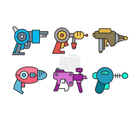 Téléchargez les illustrations : Space blaster gun icons set vector illustration - en licence libre de droit