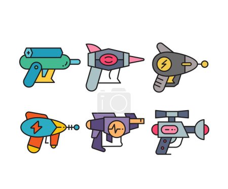 Illustration for Space blaster gun icons set vector illustration - Royalty Free Image