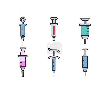 Téléchargez les illustrations : Syringe icons set illustration - en licence libre de droit