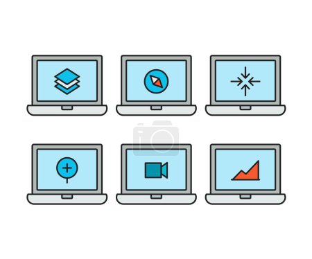 Illustration for Laptop and user interface icons vector illustration - Royalty Free Image