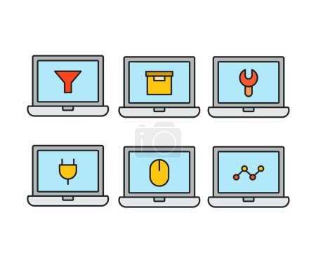 Téléchargez les illustrations : Illustration vectorielle d'icônes d'ordinateur portable et d'interface utilisateur - en licence libre de droit
