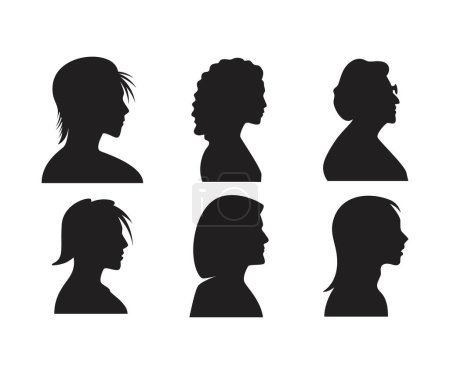 Téléchargez les illustrations : Silhouette femme tête côté vue avatar illustration - en licence libre de droit