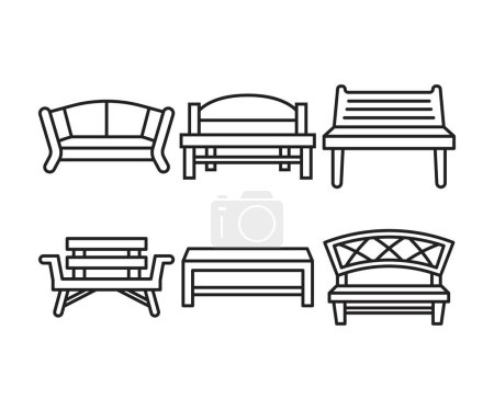 Ilustración de Banco y silla iconos línea ilustración - Imagen libre de derechos