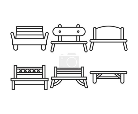 Téléchargez les illustrations : Banc et chaise icônes ligne illustration - en licence libre de droit
