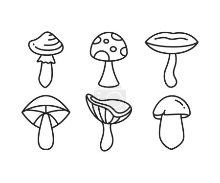 Téléchargez les illustrations : Icônes champignon ensemble illustration vectorielle - en licence libre de droit