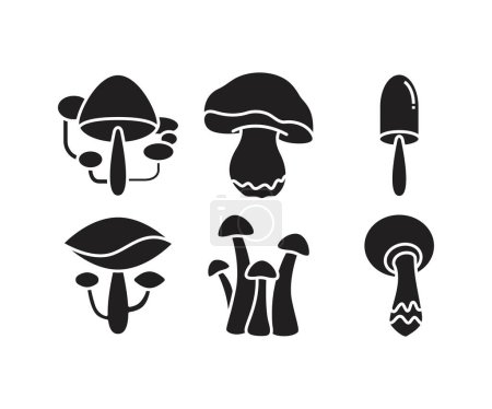Téléchargez les illustrations : Icônes champignon ensemble illustration vectorielle - en licence libre de droit