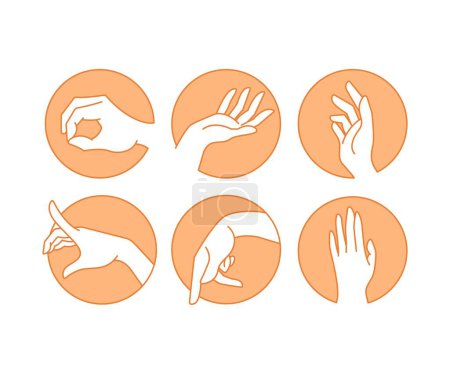Illustration for Hand gestures in circle set line illustration - Royalty Free Image
