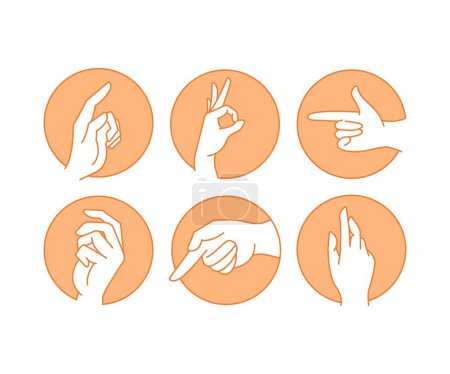 Ilustración de Gestos de la mano en círculo conjunto línea ilustración - Imagen libre de derechos