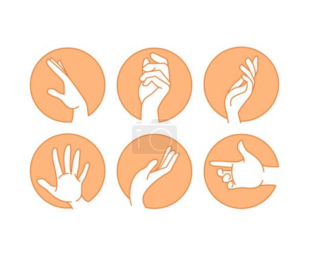 Illustration for Hand gestures in circle set line illustration - Royalty Free Image