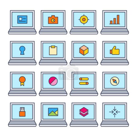 Illustration for Laptop computer and user interface icons set - Royalty Free Image