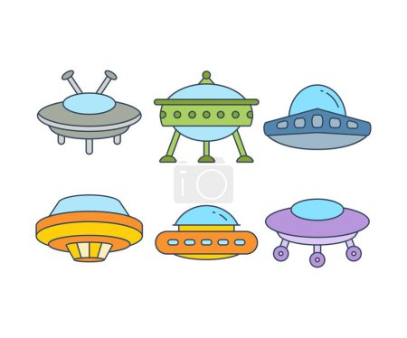 Illustration for Flying saucer and ufo icons set vector illustration - Royalty Free Image