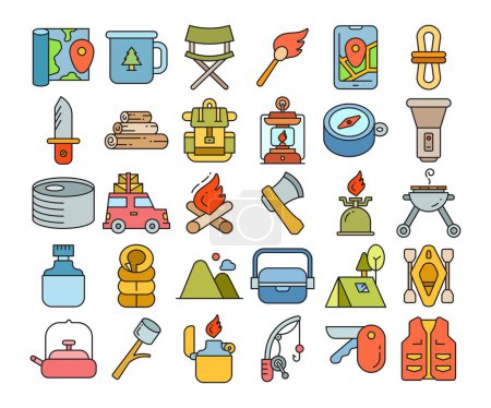 Illustration for Camping equipment icons set vector illustration - Royalty Free Image