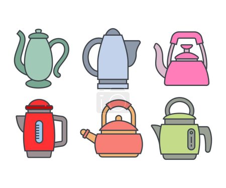 Illustration for Kettle and teapot icons set illustration - Royalty Free Image