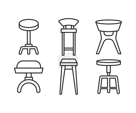 Téléchargez les illustrations : Tabouret de bar et icônes de chaise ensemble illustration - en licence libre de droit
