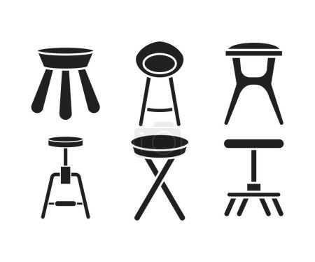 Téléchargez les illustrations : Tabouret de bar et icônes de chaise ensemble illustration - en licence libre de droit