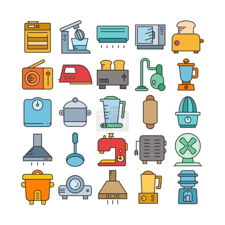 Téléchargez les illustrations : Ensemble d'icônes pour ustensiles de cuisine et appareils ménagers - en licence libre de droit