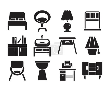 Téléchargez les illustrations : Ensemble d'icônes de meubles et d'appareils ménagers - en licence libre de droit