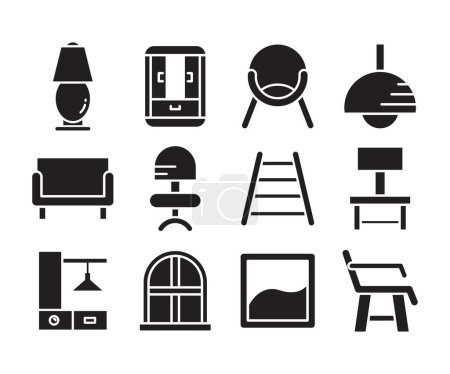 Téléchargez les illustrations : Ensemble d'icônes de meubles et d'appareils ménagers - en licence libre de droit