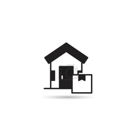 Téléchargez les illustrations : Maison et boîte icône sur fond blanc - en licence libre de droit