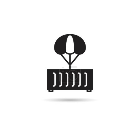 Téléchargez les illustrations : Conteneur avec icône de parachute sur fond blanc illustration vectorielle - en licence libre de droit