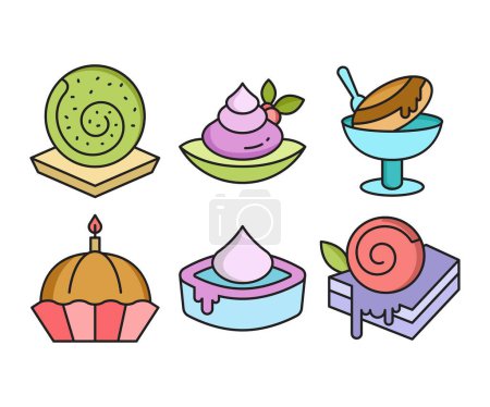 Téléchargez les illustrations : Icônes gâteau et dessert ensemble - en licence libre de droit