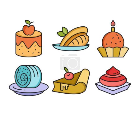 Téléchargez les illustrations : Icônes gâteau et dessert ensemble - en licence libre de droit