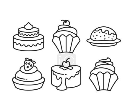 Téléchargez les illustrations : Icônes dessert et gâteau ensemble illustration ligne - en licence libre de droit