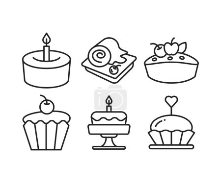 Téléchargez les illustrations : Icônes dessert et gâteau ensemble illustration ligne - en licence libre de droit
