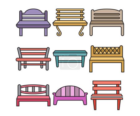 Téléchargez les illustrations : Bench and chair icons illustration - en licence libre de droit