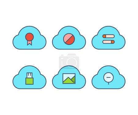 Téléchargez les illustrations : Ensemble d'icônes cloud et interface utilisateur - en licence libre de droit