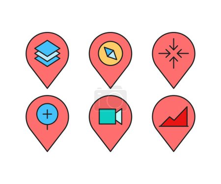 Ilustración de Pin de mapa y conjunto de iconos de interfaz de usuario - Imagen libre de derechos