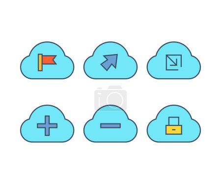 Téléchargez les illustrations : Ensemble d'icônes cloud et interface utilisateur - en licence libre de droit
