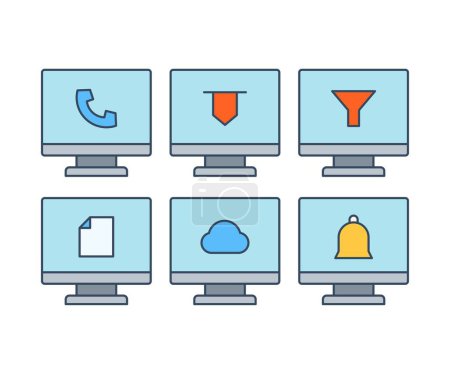 Illustration for Desktop computer and user interface icons set - Royalty Free Image