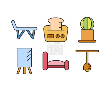 Illustration for Sofa and home appliance icons set - Royalty Free Image
