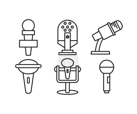 Téléchargez les illustrations : Microphone icons set line vector illustration - en licence libre de droit